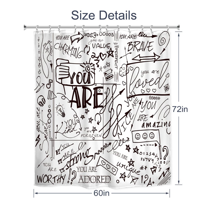 AMBZEK Teen Shower Curtain for Kids Funny Quotes 60Wx72L Inch Boys Girls Black White Shower Curtain Set for Bathroom Inspirational You are Neutral Abstract Accessories Fabric Bath Decor 12 Pack Hooks - Image 5